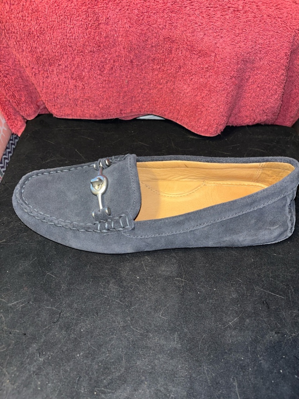 COACH ARLENE MOCCASIN NAVY BLUE SUEDE LOAFER WITH SILVRT HORSEBIT SIZE 8 - Picture 4 of 7